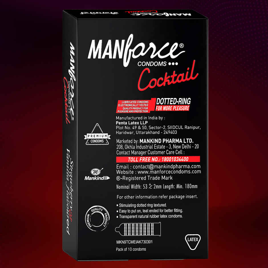 Manforce Cocktail Condoms with Dotted-Rings Strawberry & Vanilla Flavoured