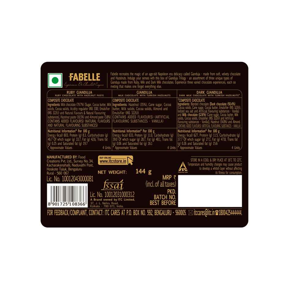 Ferrero Collection Assorted Chocolate Gift Pack (172.2g) & Fabelle Gianduja Trilogy- Assorted Luxury Handcrafted Chocolate Box (144g) Combo