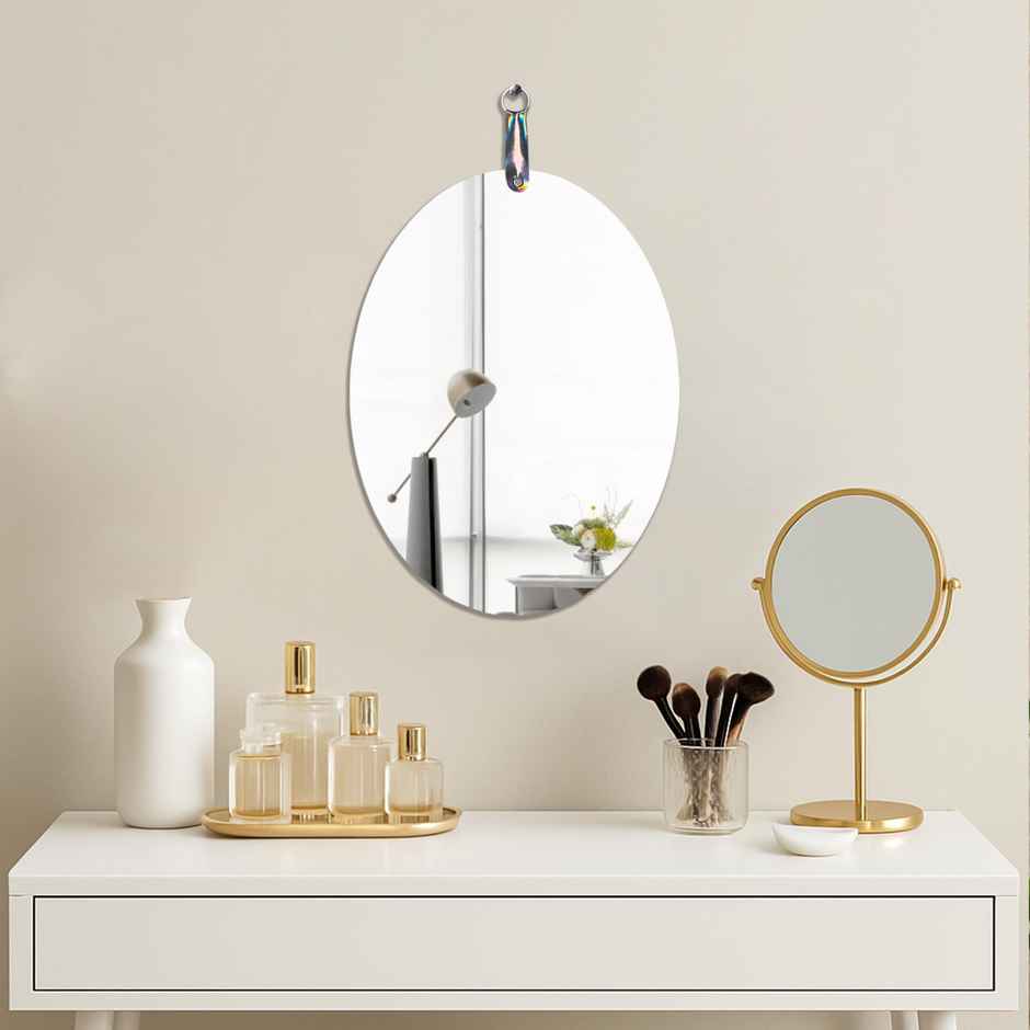 Art Street Frameless Oval Glass Wall Mirror | Self Adhesive Bathroom Bedroom Mirror