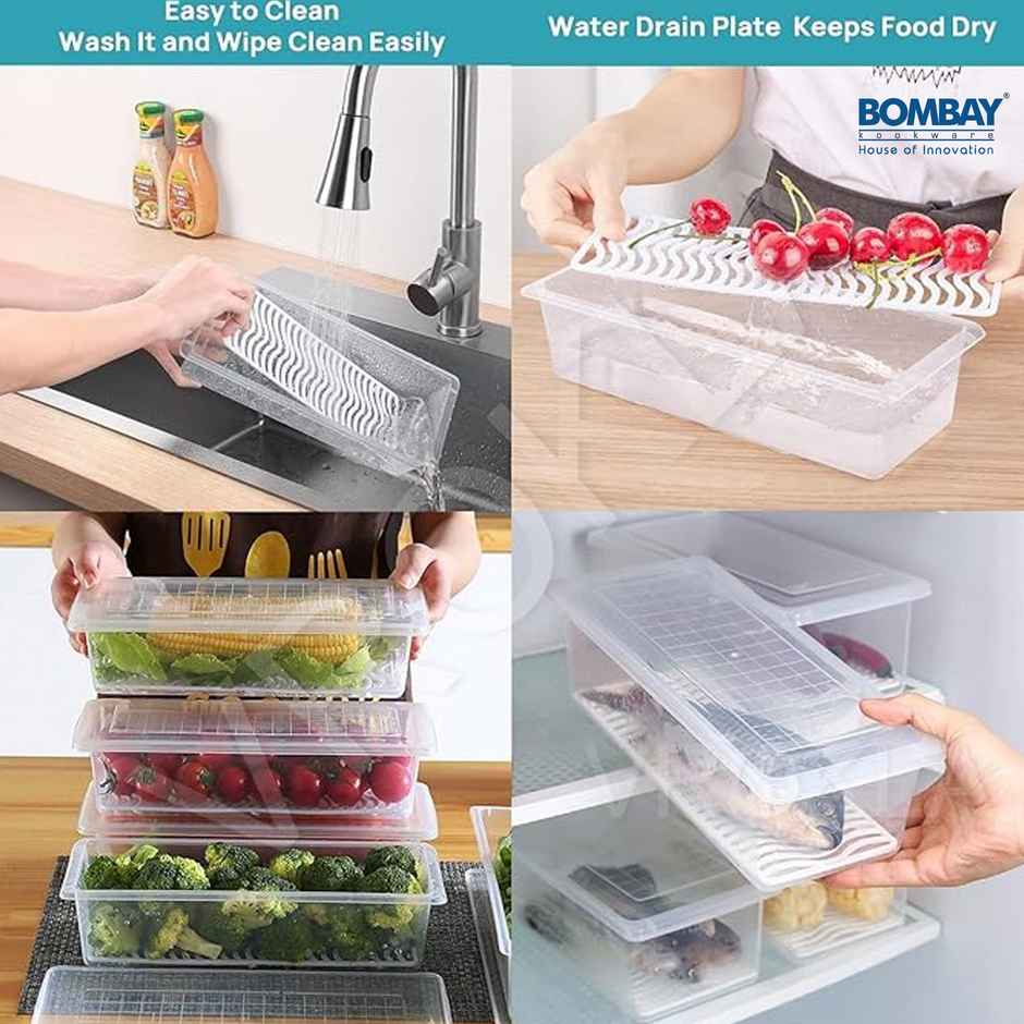 6pcs Fridge Storage Boxes Fridge Organizer with Removable Drain Plate and Lid | 1500 ml