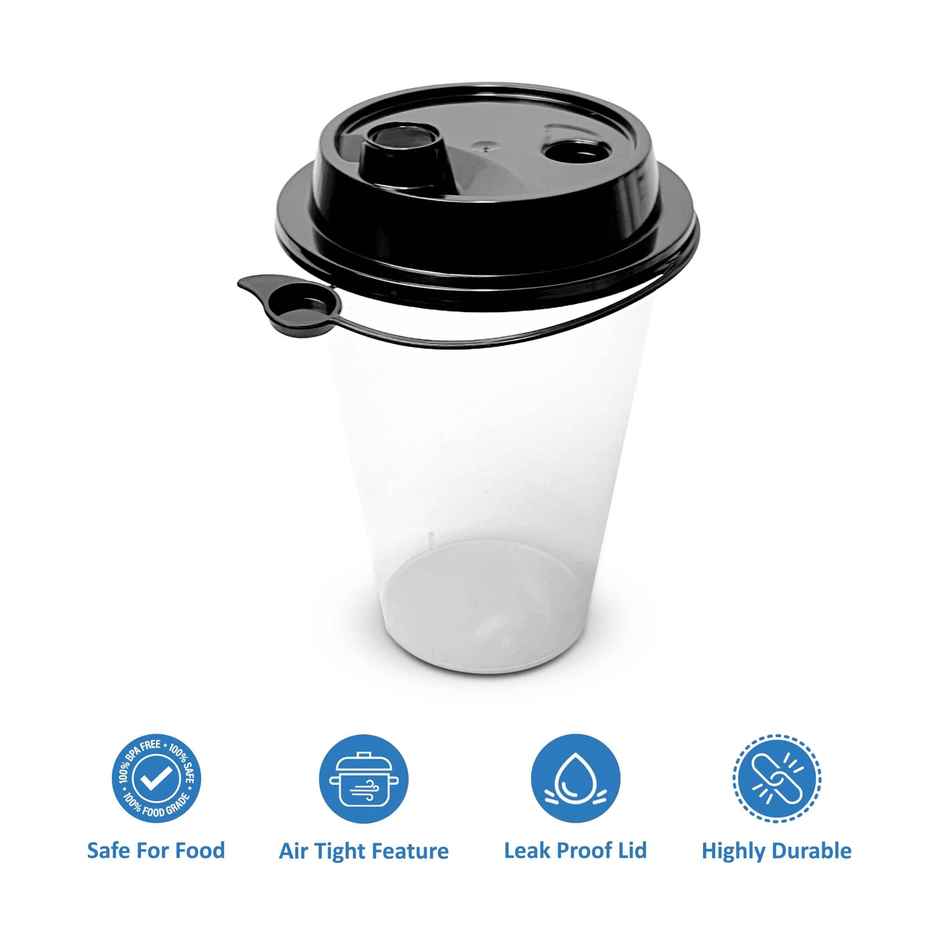 CREW4 Sipper Glass with Lid, Round Empty Plastic Glass - 350 ml