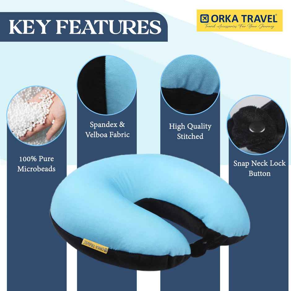 Orka Travel Solid Micro Beads U Neck Pillow - Teal Black
