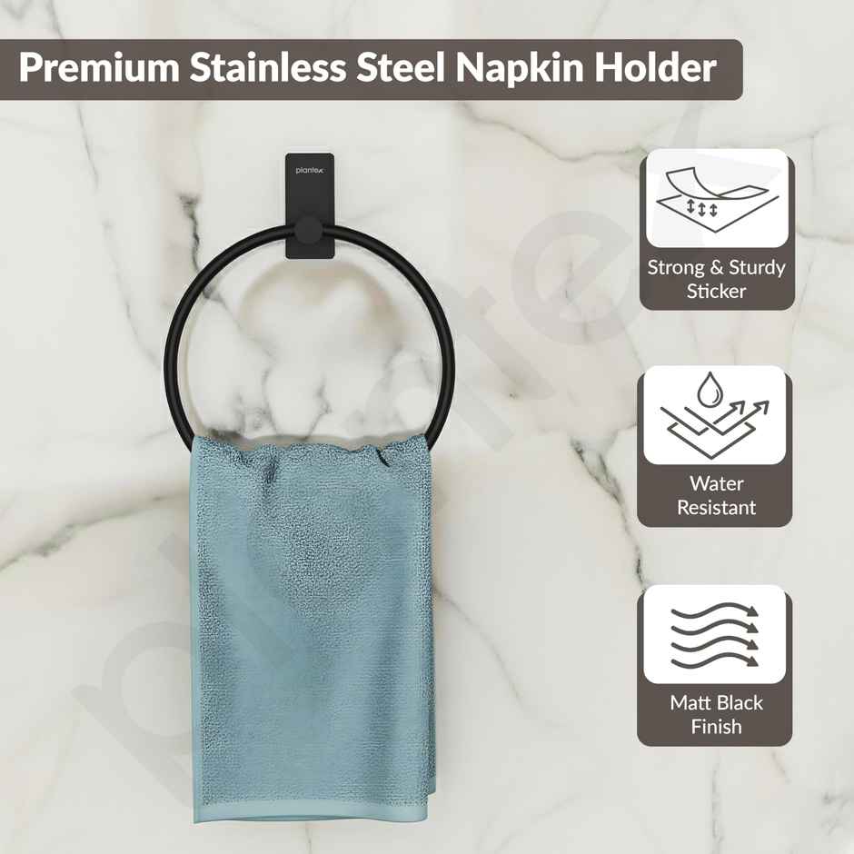 Plantex Innox Towel Ring | Stainless Steel | Black