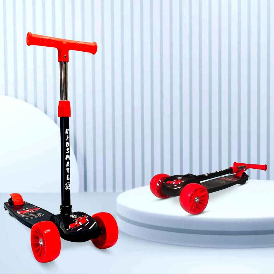 Kidsmate Cruiser Kick Scooter with Broad Wheels & Foldable Design for Kids 2-12Y - Black