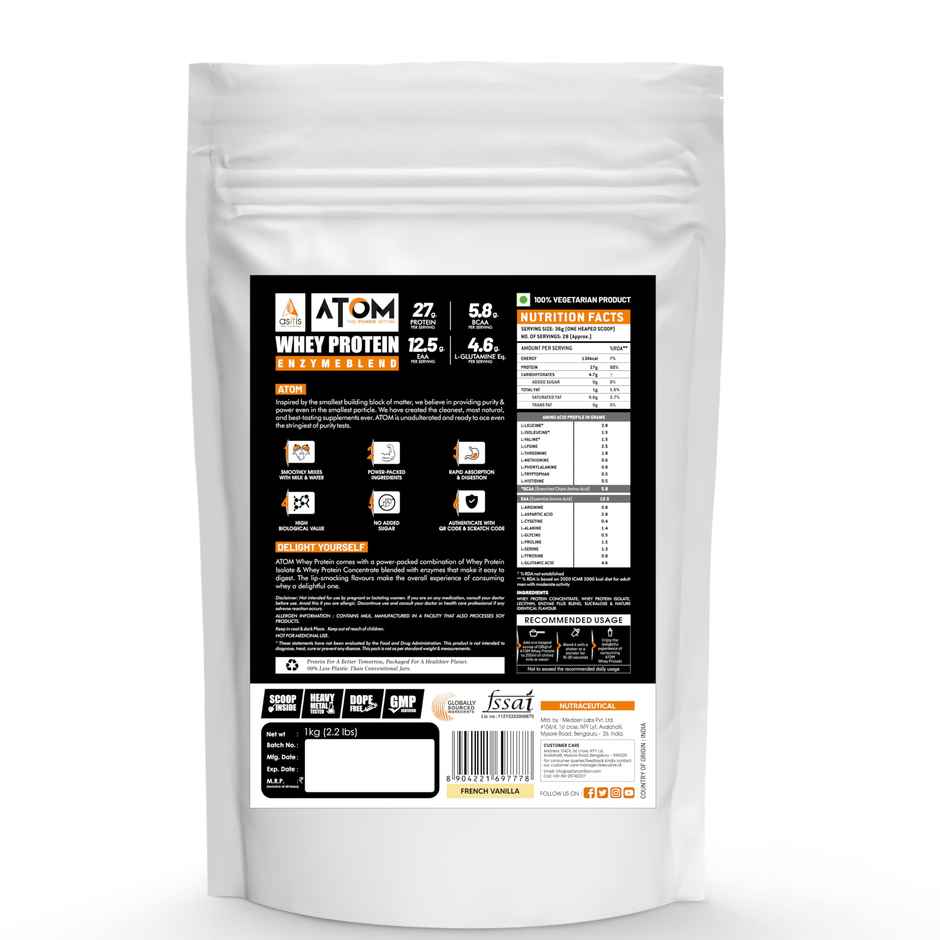 AS-IT-IS ATOM Whey Protein with Digestive Enzymes | French Vanilla | 27g protein