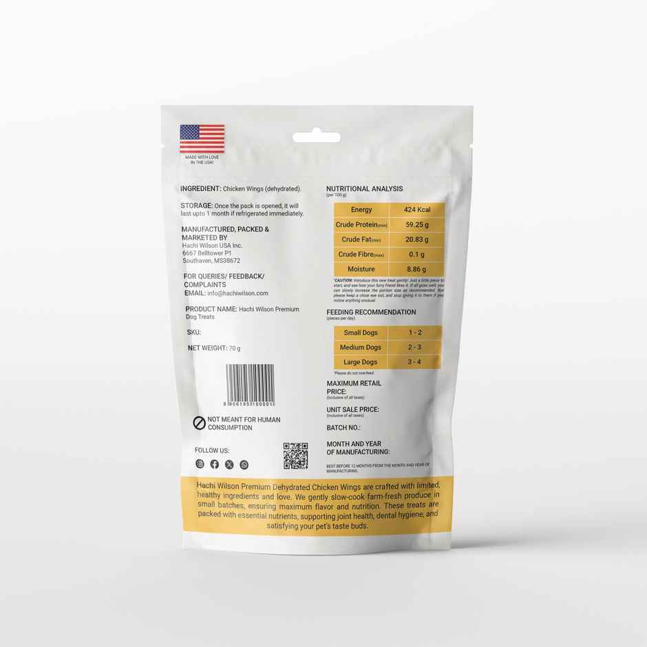 Hachi Wilson Premium Dog Treat Dehydrated Chicken Wings