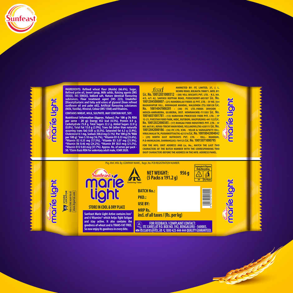 Sunfeast Marie Light Active, Marie Biscuits with Iron and 6 Vitamins Family Pack