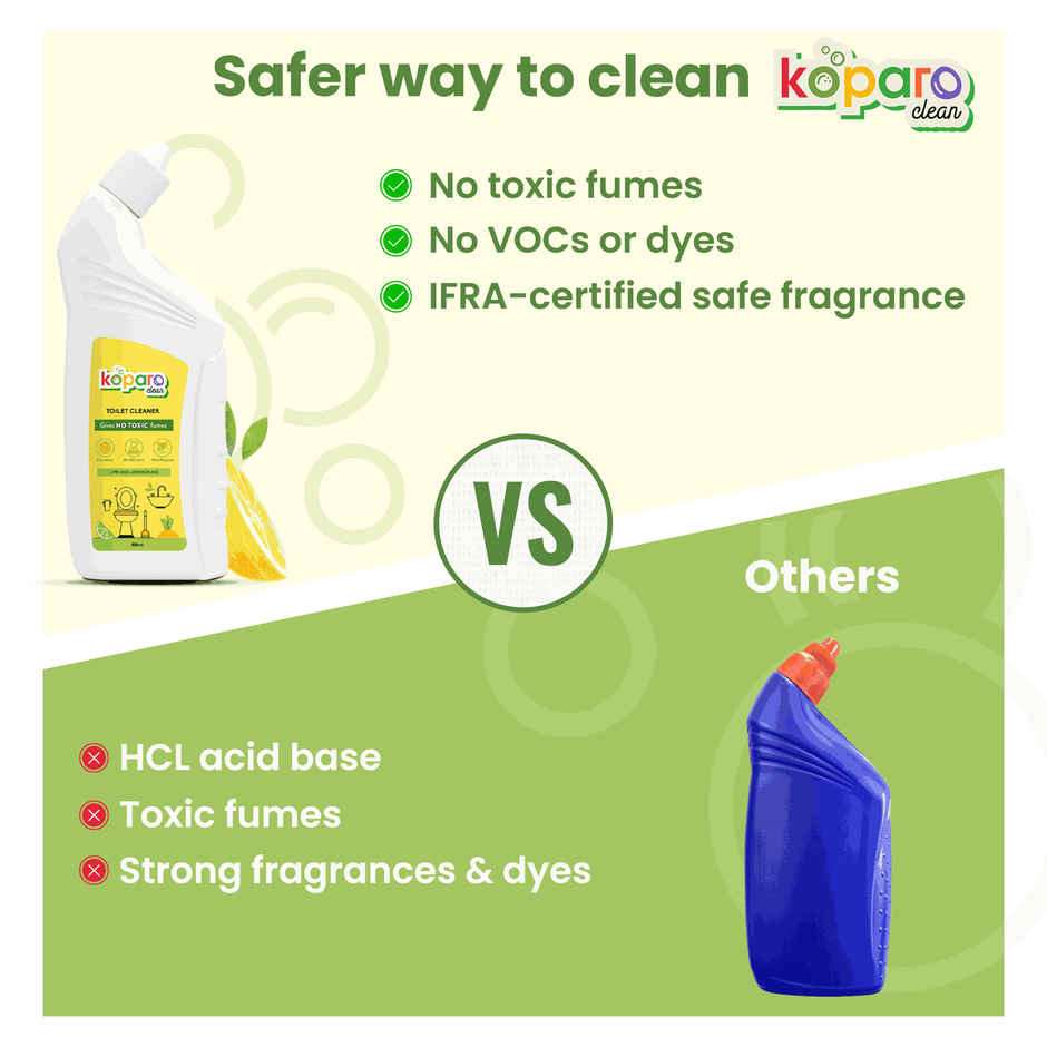 Koparo Plant Based Toilet Cleaner Liquid(800ml) & Gebi Sparkle Plus A Star Double Hockey Toilet Brush (Assorted)(1pc) Combo