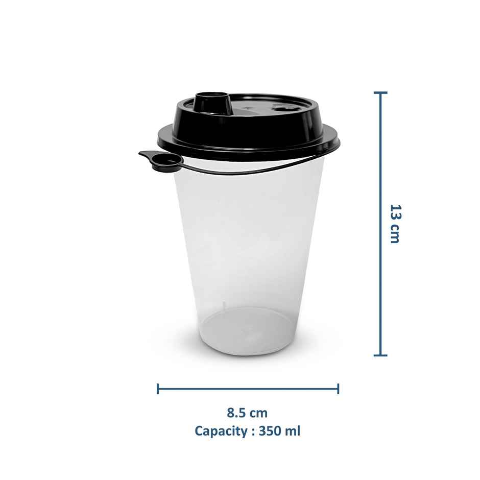 CREW4 Sipper Glass with Lid, Round Empty Plastic Glass - 350 ml