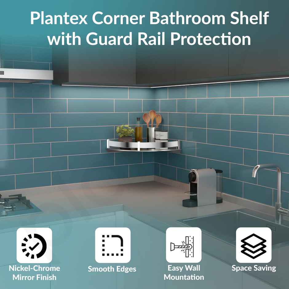 Plantex Pitru Bathroom Corner Shelf/Rack | Stainless Steel | Chrome | 9 x 9 inch