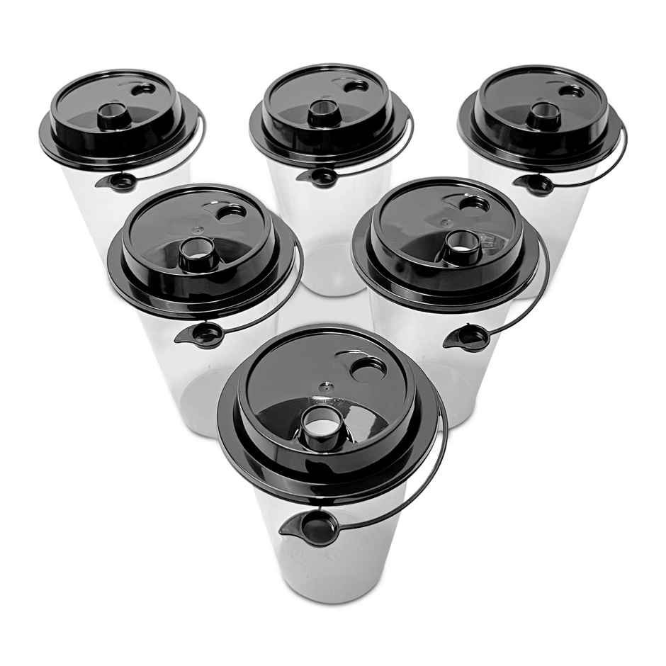 CREW4 Sipper Glass with Lid, Round Empty Plastic Glass - 350 ml