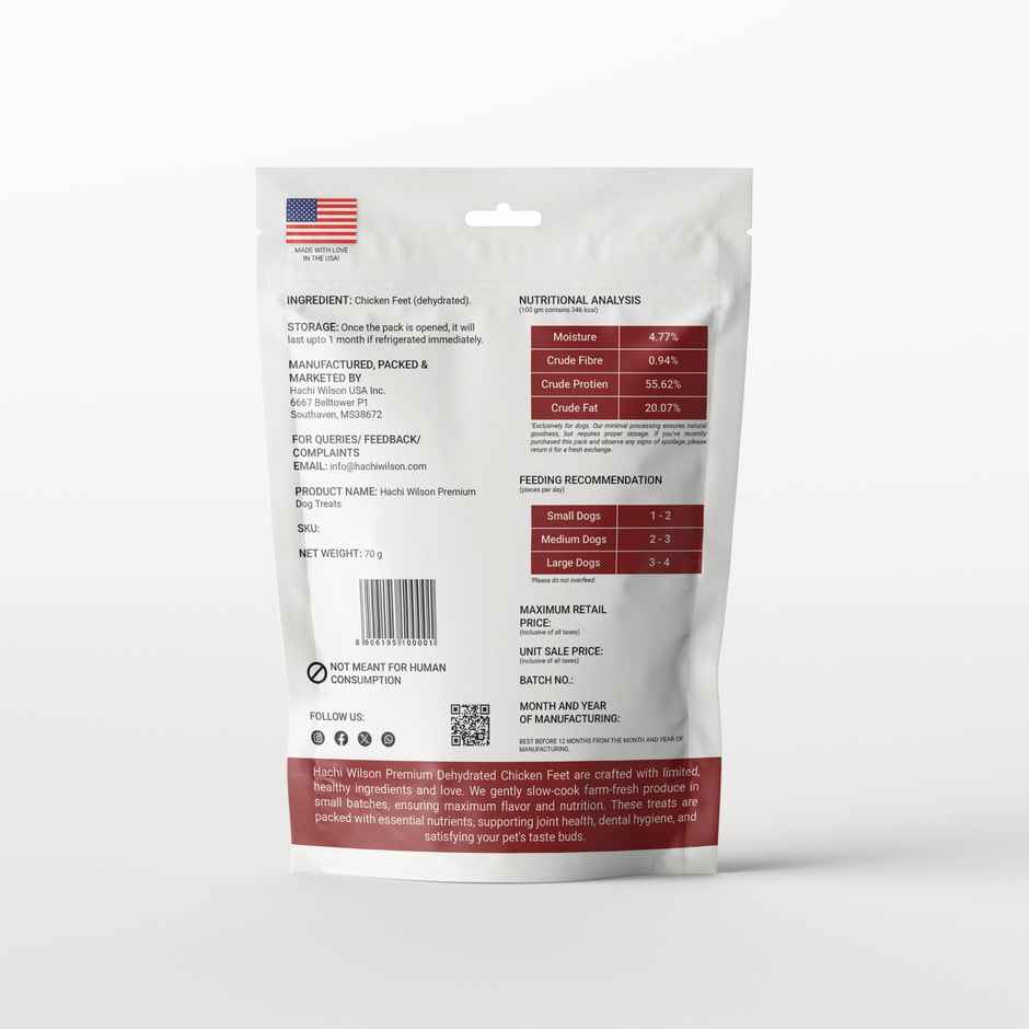 Hachi Wilson Premium Dog Treat Dehydrated Chicken Feet