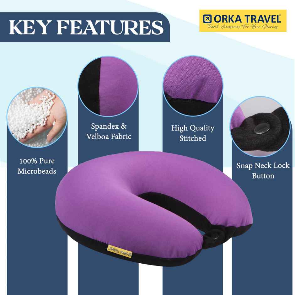 Orka Travel Solid Micro Beads U Neck Pillow - Purple Black
