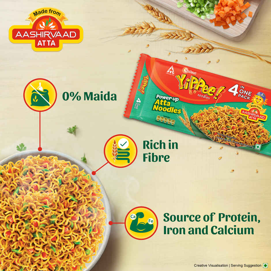 Yippee Power Up Atta Noodles| Made with Aashirvaad Atta| 4 in 1