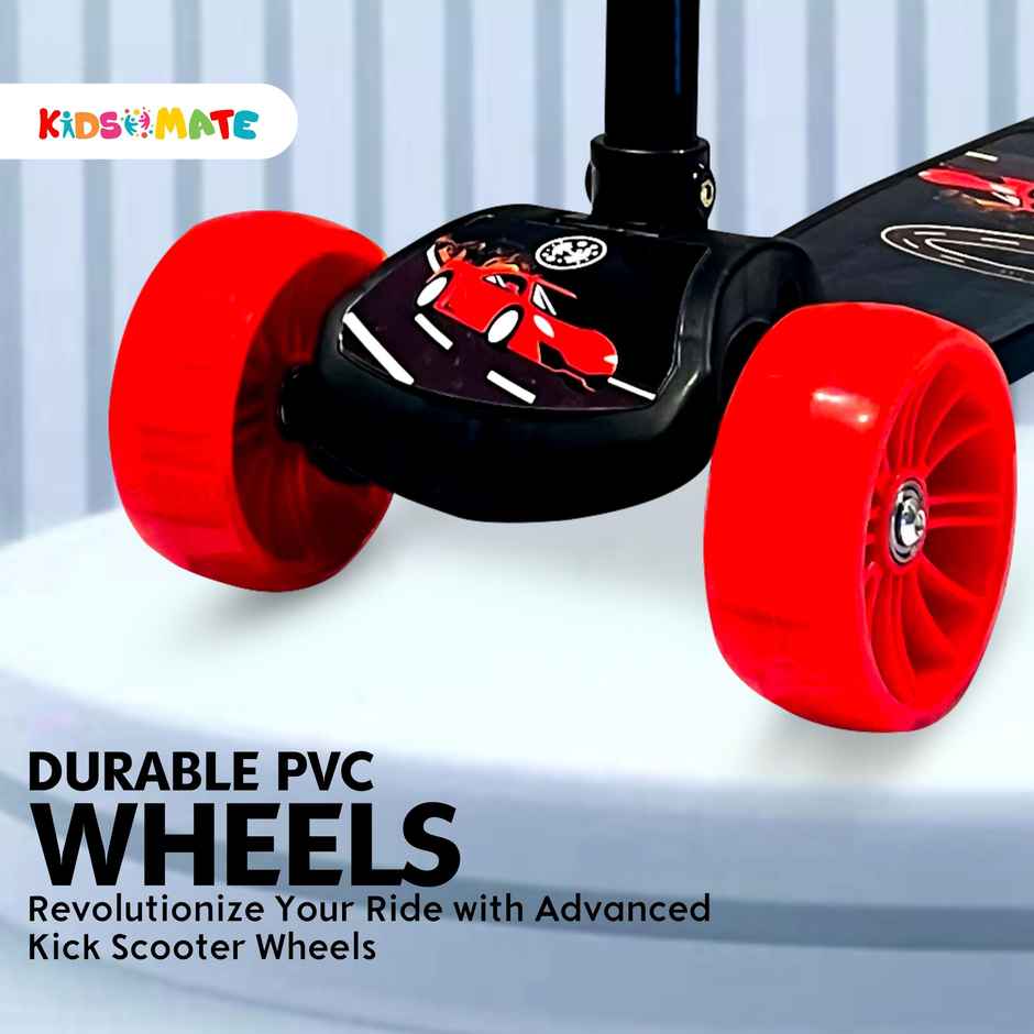 Kidsmate Cruiser Kick Scooter with Broad Wheels & Foldable Design for Kids 2-12Y - Black
