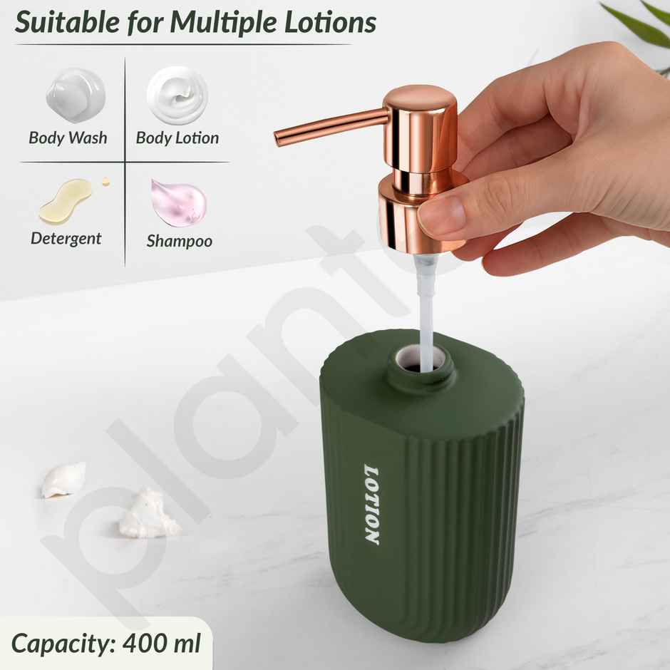 Plantex Bathroom Accessories Set | Ceramic | Green-Rose Gold