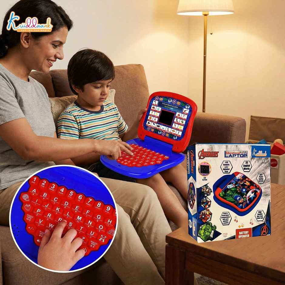 Kriiddaank Avengers Theme Educational Laptop with Screen, LED Display and Music Effects for kids