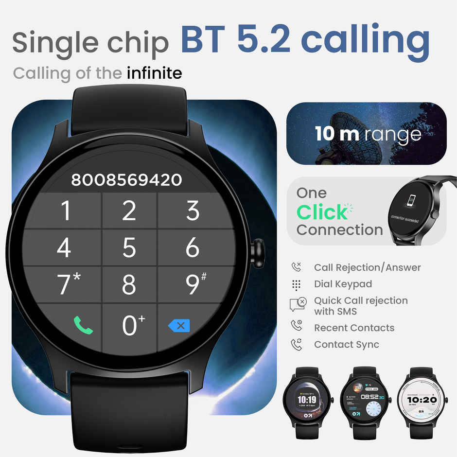GOBOULT Rover Pro 1.63" Amoled, Bt Calling, Spo2, Ip68 Smartwatch |Ash Black