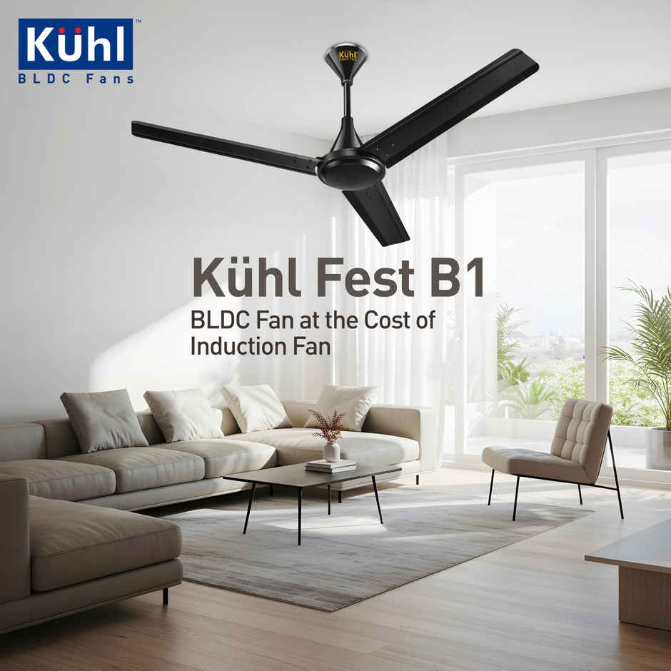 KUHL Fest B1 1200MM Power Saving BLDC Ceiling Fan | 28W | Saves Upto 65% Electricity | Black