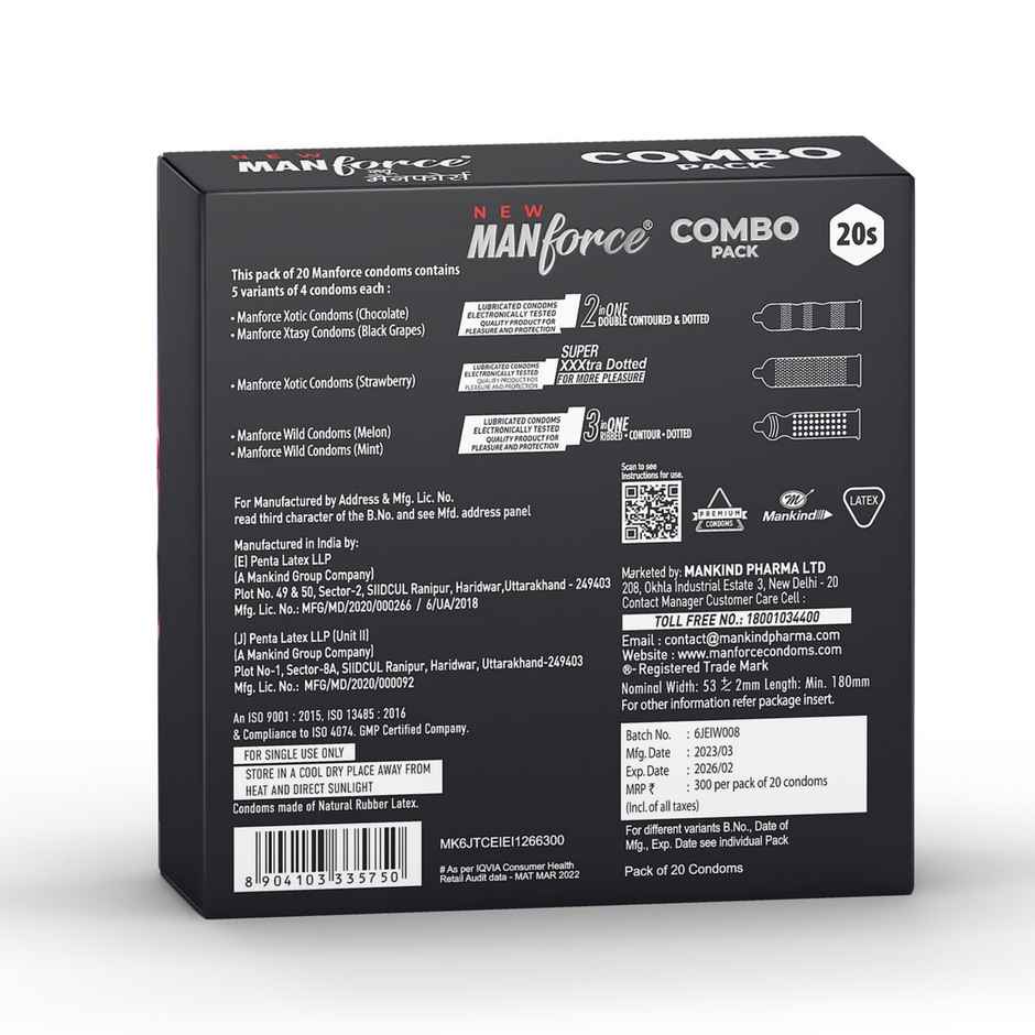 Manforce 3 in 1 Condoms Combo Pack, Assorted Flavours (Chocolate, Strawberry, Black Grapes, Mint & Melon Flavoured Condoms)