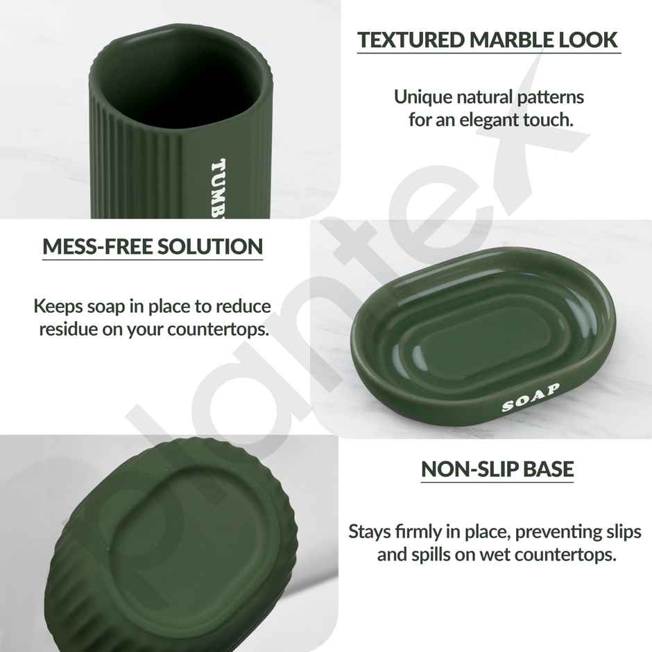 Plantex Bathroom Accessories Set | Ceramic | Green-Rose Gold