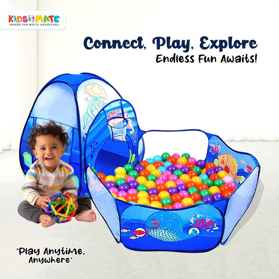 Kidsmate 3-in-1 Tunnel Ball Pool Tent Set for Kids 1-5Y - Indoor/Outdoor Play - Blue