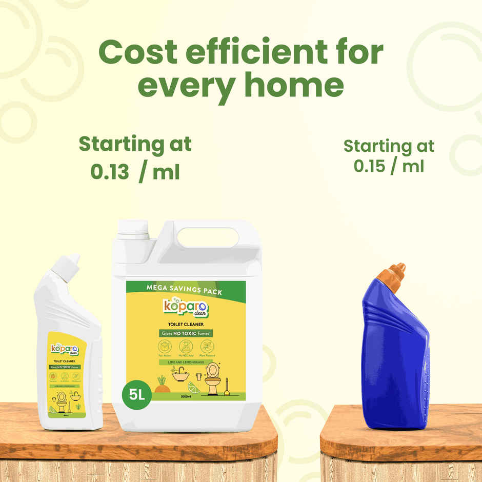 Koparo Plant Based Toilet Cleaner Liquid(800ml) & Gebi Sparkle Plus A Star Double Hockey Toilet Brush (Assorted)(1pc) Combo