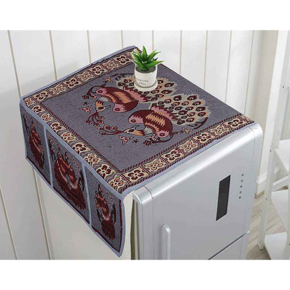 Kuber Industries Cotton Fridge Top Cover with 6 Utility Pockets (Grey)