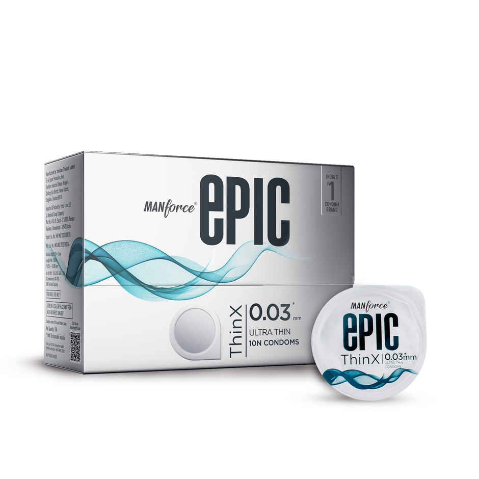 Manforce Epic Thinx Ultra Thin Condoms (10pc) & Manforce Epic Lube - Aloe-Vera & Litchi (60ml) Combo 