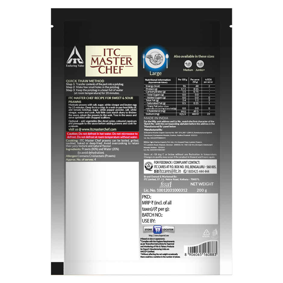 ITC Master Chef Large Prawns | Freshly Frozen | 15 hours from the Time of Harvesting Combo
