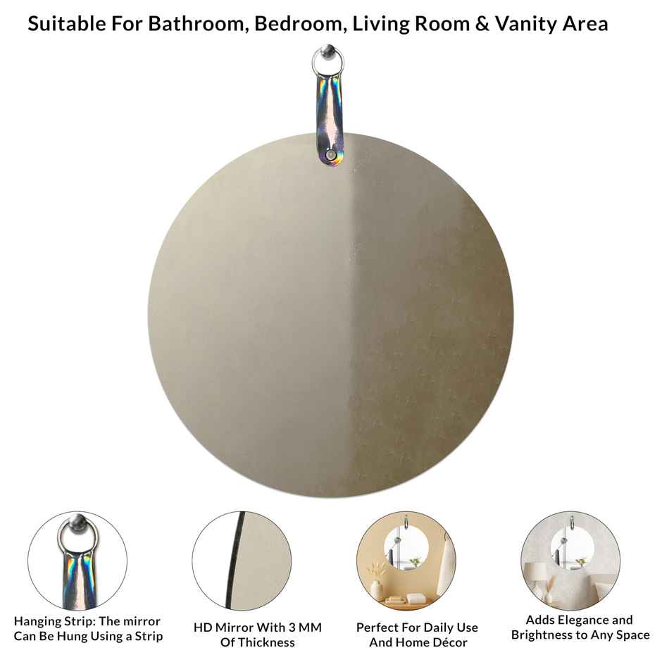Art Street Frameless Round Glass Wall Mirror | Self Adhesive Bathroom Bedroom Mirror