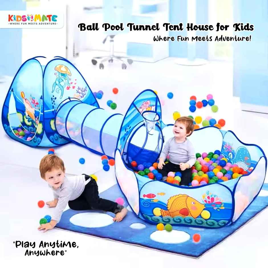 Kidsmate 3-in-1 Tunnel Ball Pool Tent Set for Kids 1-5Y - Indoor/Outdoor Play - Blue