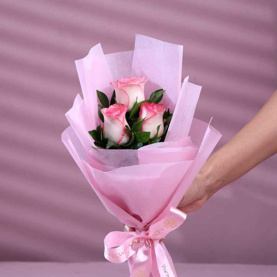FlowerAura 3 Pink Roses in Pink Paper