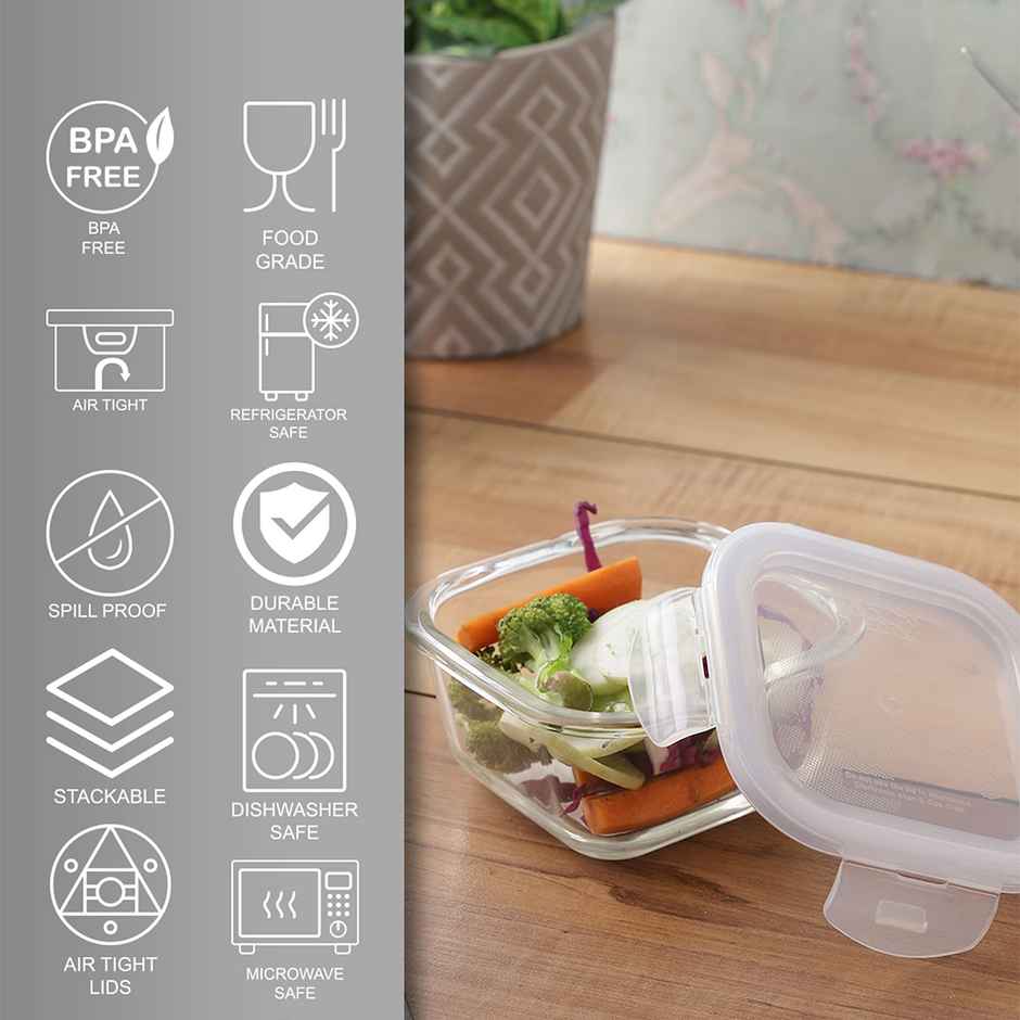 LocknLock LLG205 Euro Glass Square Food Storage Container | Transparent - 300 ml