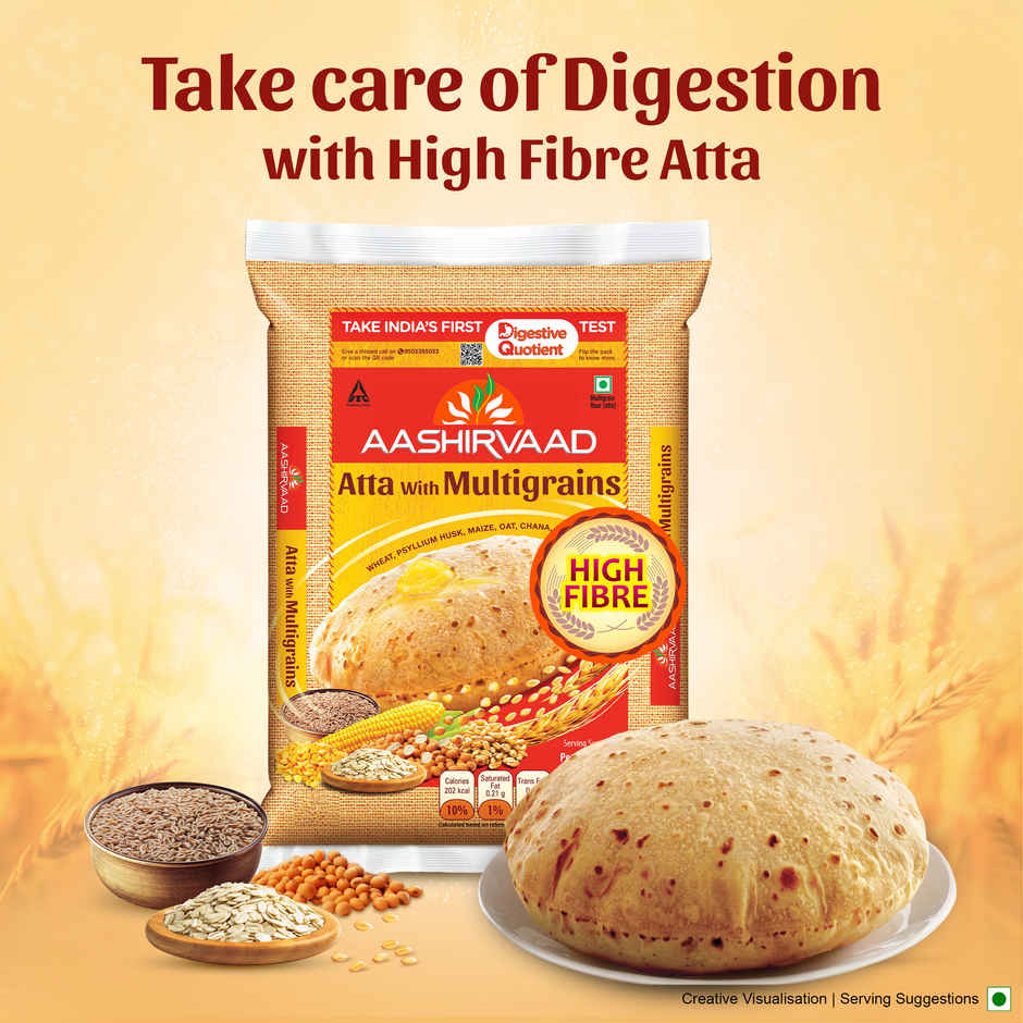 Aashirvaad High Fibre Atta with Multigrains | 3 Rotis fulfil 35% Daily Fibre