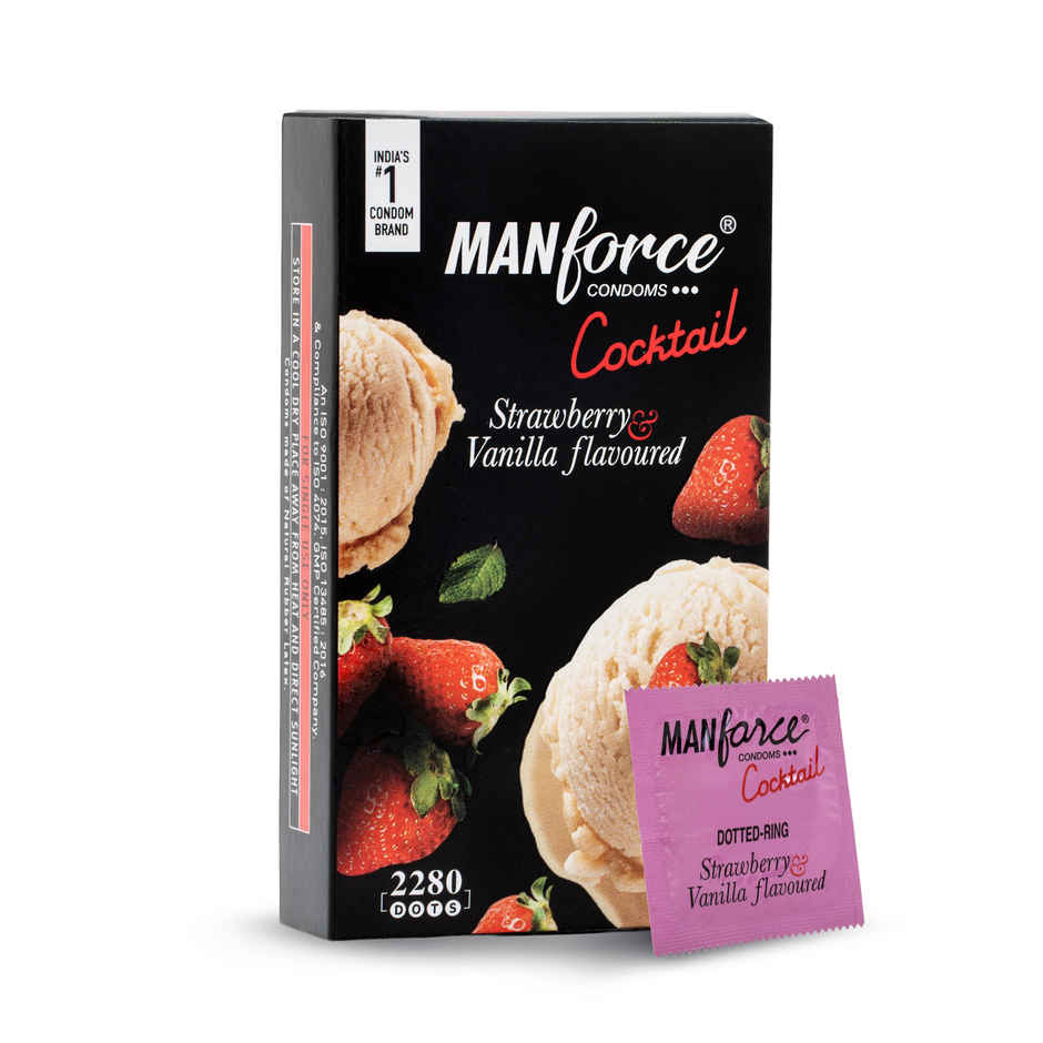 Manforce Cocktail Condoms with Dotted-Rings Strawberry & Vanilla Flavoured