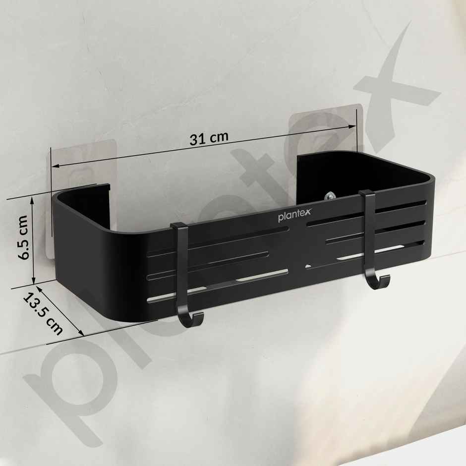 Plantex Bathroom Rack | Aluminium | Black | 12 x 5 inch