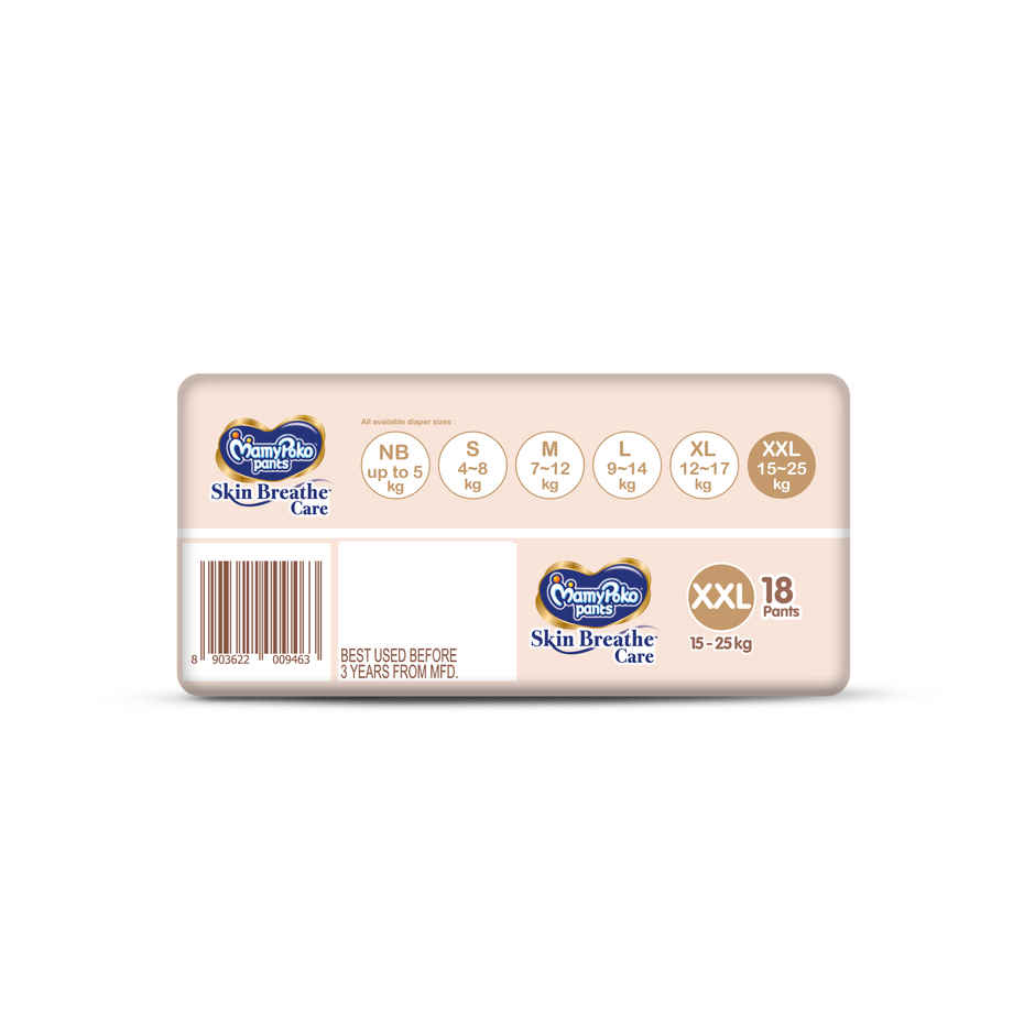 Mamypoko Pants Skin Breathe Care Baby Diapers | Size XXL | 15 to 25 kgs | Derma Tested