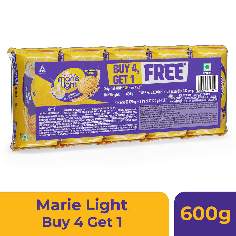 Sunfeast Light Active Plain Marie Biscuits with Iron and 6 Vitamins | Trans Fat-free Combo