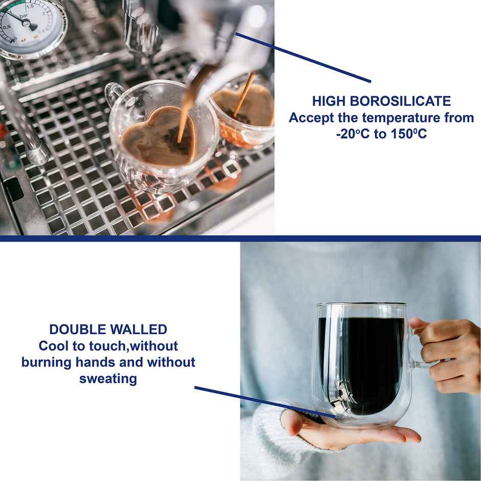 Cutting EDGE Glass Tea & Coffee Iris Cup|170ml|Double Wall Heat Resistant|Set of 2 |Borosilicate