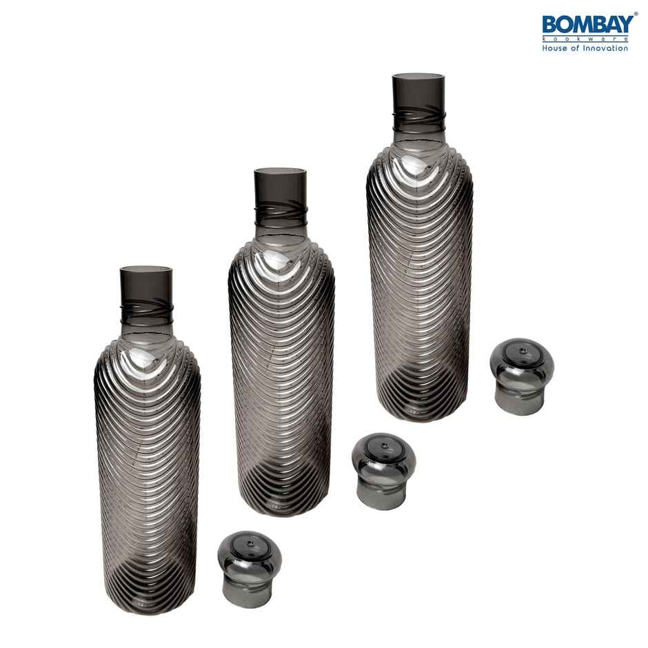 H2O BPA-free Plastic Water Bottle | Set of 3 pcs | Each 1000 ml | Black