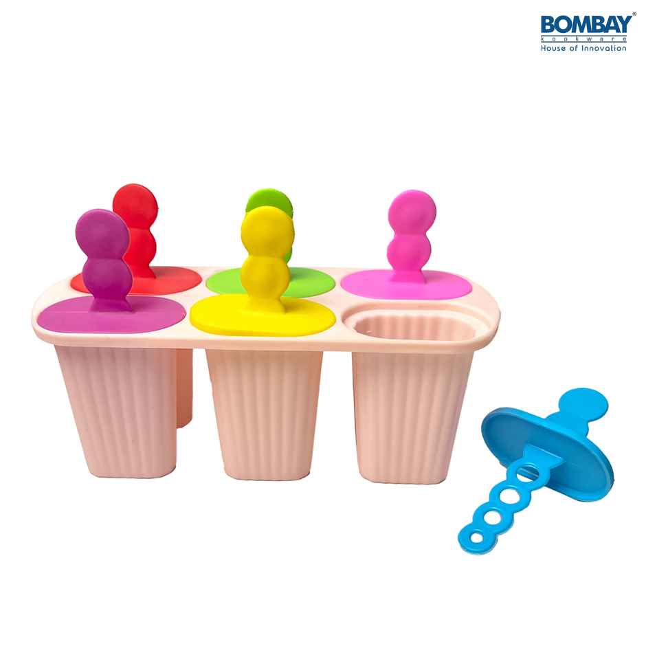 Bombay Kookware Manual Ice Cream Maker | 6 Popsicles Pink Colour Base