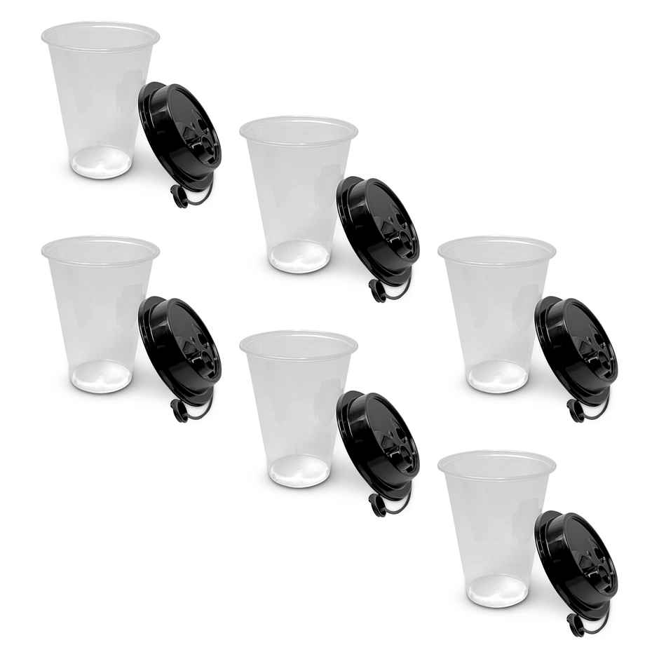 CREW4 Sipper Glass with Lid, Round Empty Plastic Glass - 350 ml