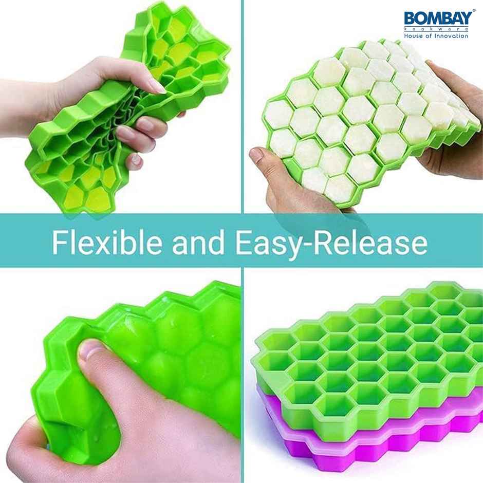 Honeycomb Shape 37 Grid Flexible Silicone Ice Cube  Tray Combo