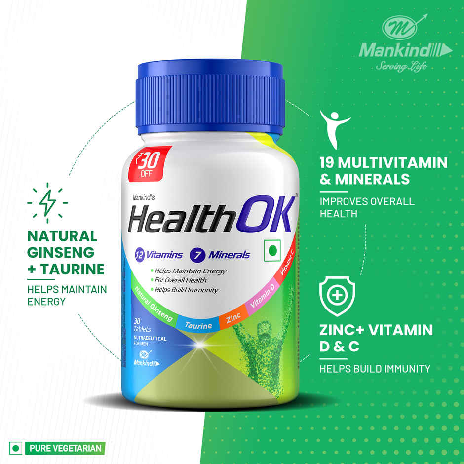 HealthOK Men Multivitamins With Natural Ginseng and Taurine
