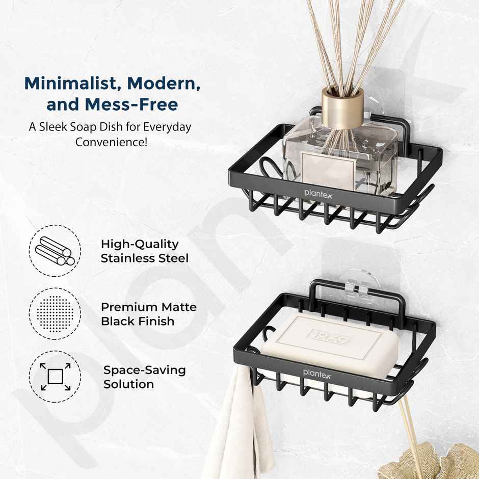 Plantex GI Steel Soap Case | Holder | Black | Single