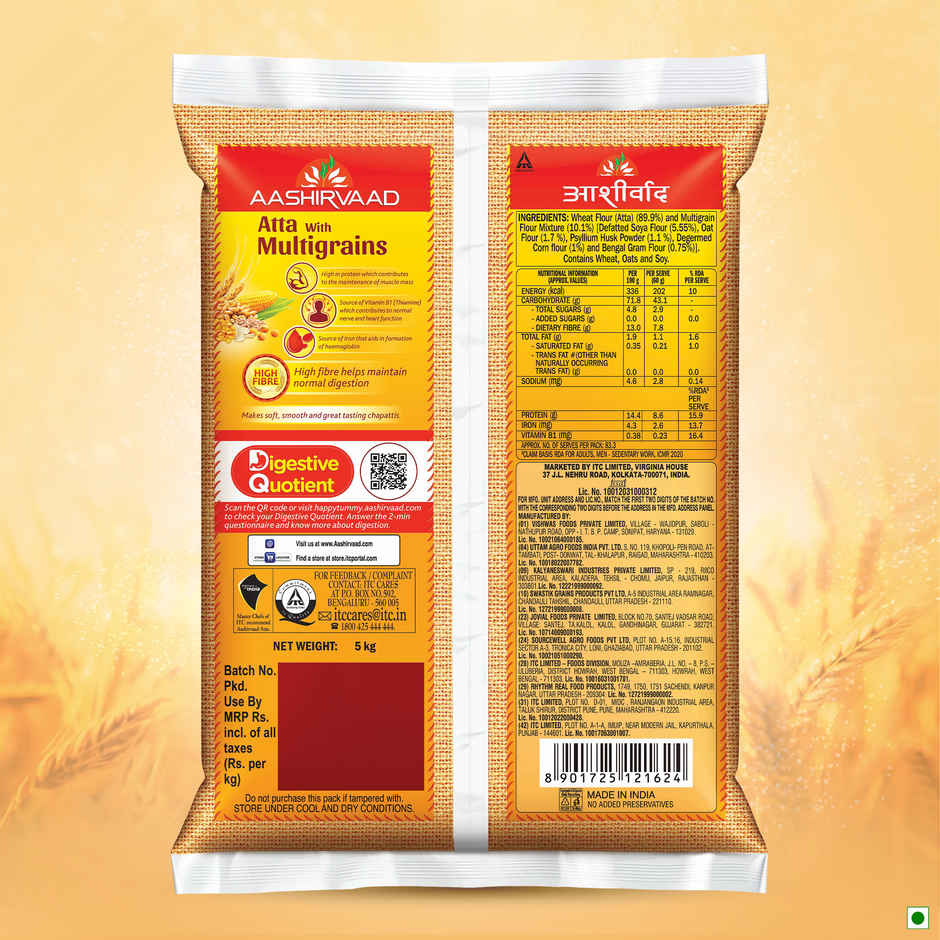 Aashirvaad High Fibre Atta with Multigrains | 3 Rotis fulfil 35% Daily Fibre