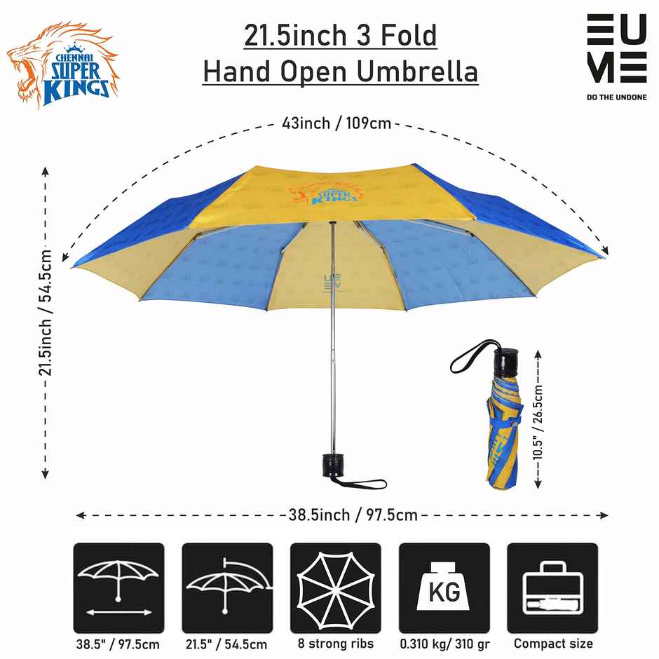 Eume Chennai Super Kings Official Manual Hand Open | Blue & Yellow | 21.5 Inch | 3 Fold