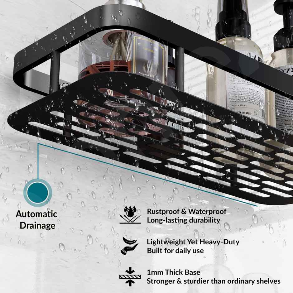 Plantex Bathroom Shelf/Rack | Aluminium | Black | 12 x 5 inch