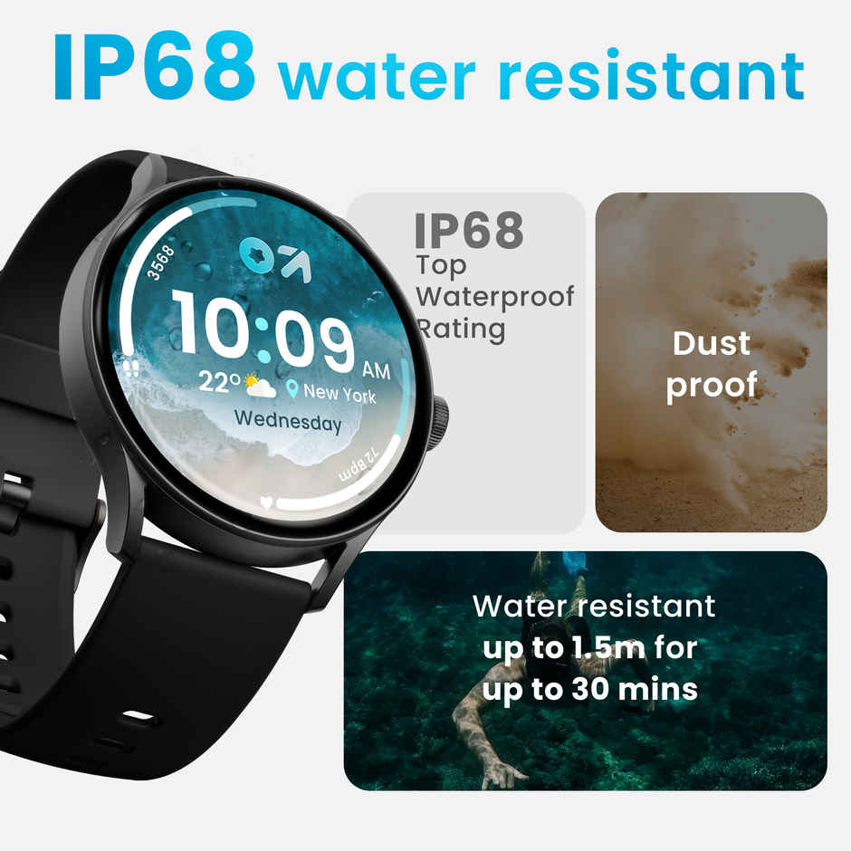 GOBOULT Rover Pro 1.63" Amoled, Bt Calling, Spo2, Ip68 Smartwatch |Ash Black